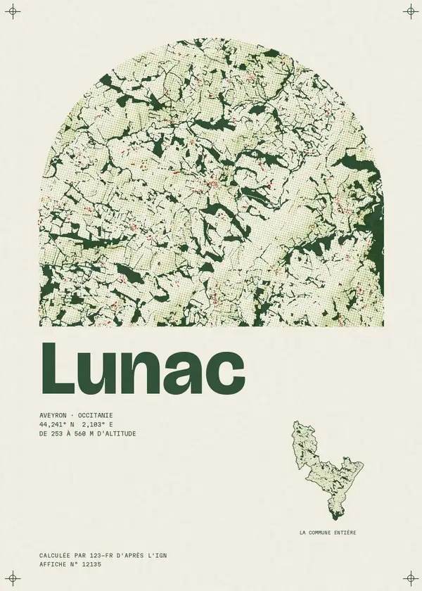 Affiche de Lunac, calculée par 123-fr d'après l'IGN