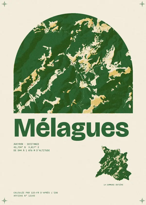Affiche de Mélagues, calculée par 123-fr d'après l'IGN