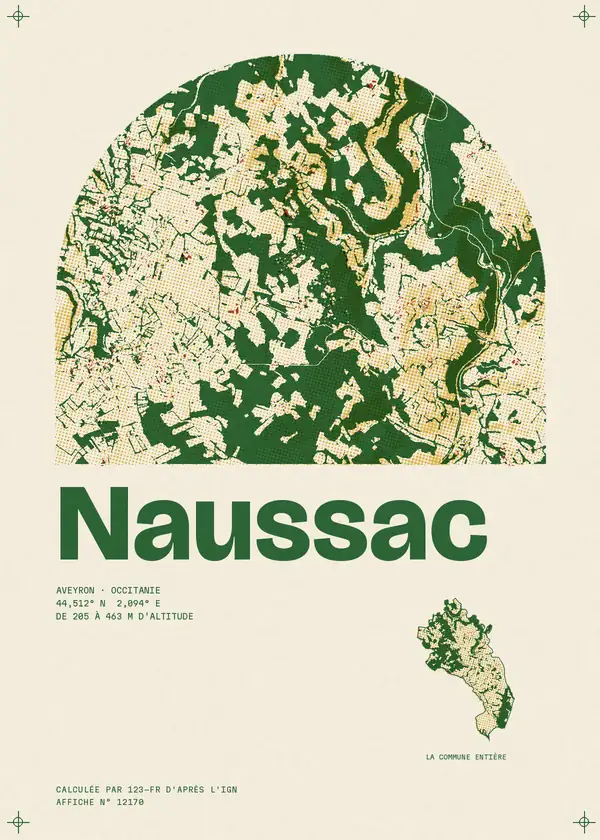 Affiche de Naussac, calculée par 123-fr d'après l'IGN