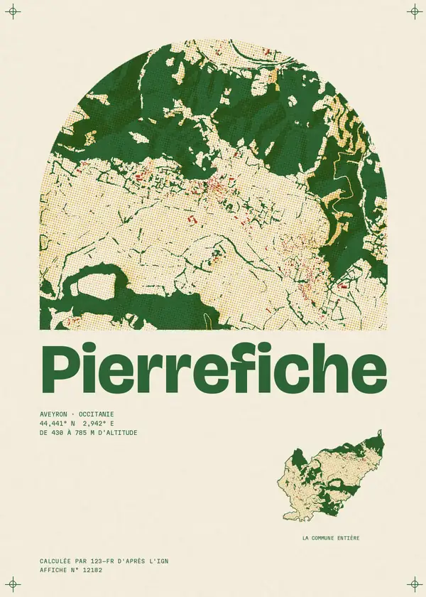 Affiche de Pierrefiche, calculée par 123-fr d'après l'IGN