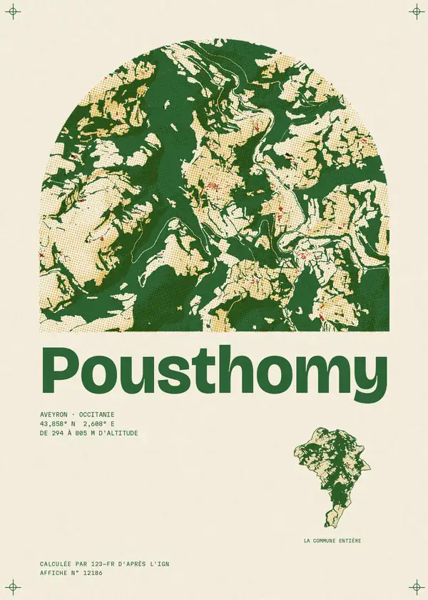 Affiche de Pousthomy, calculée par 123-fr d'après l'IGN