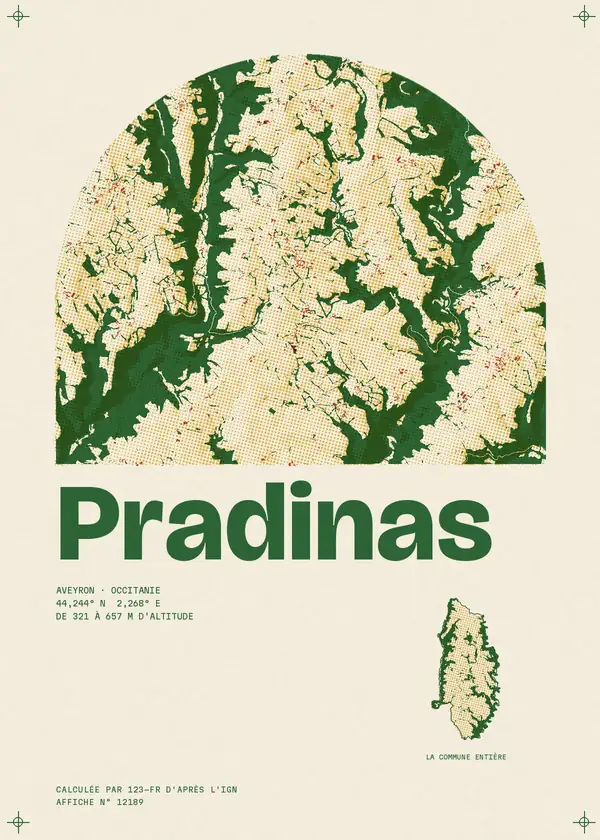 Affiche de Pradinas, calculée par 123-fr d'après l'IGN