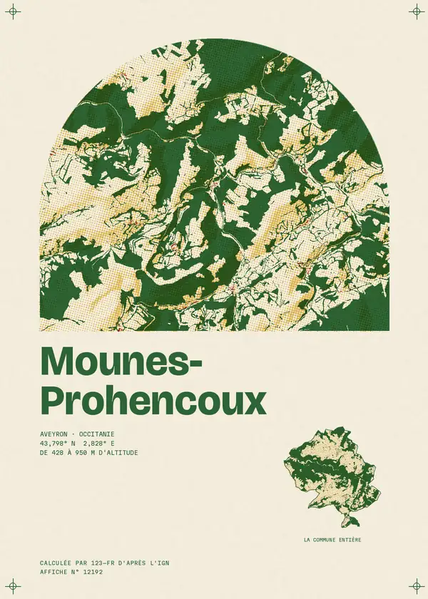 Affiche de Mounes-Prohencoux, calculée par 123-fr d'après l'IGN