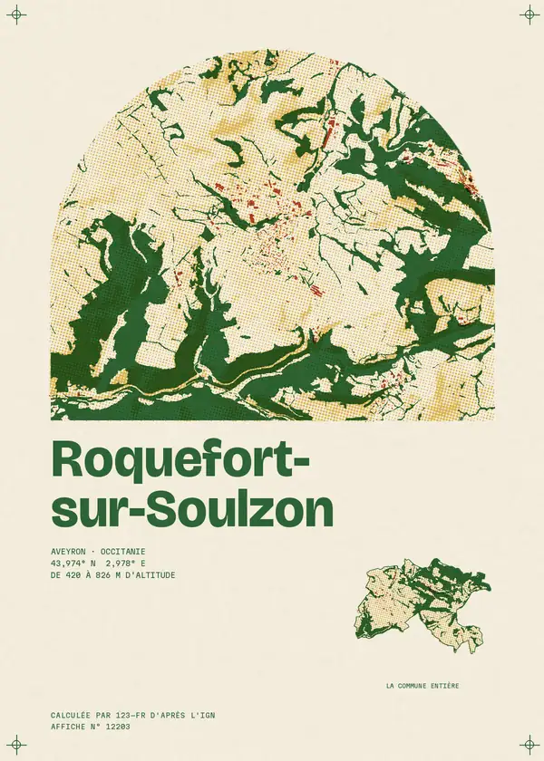 Affiche de Roquefort-sur-Soulzon, calculée par 123-fr d'après l'IGN