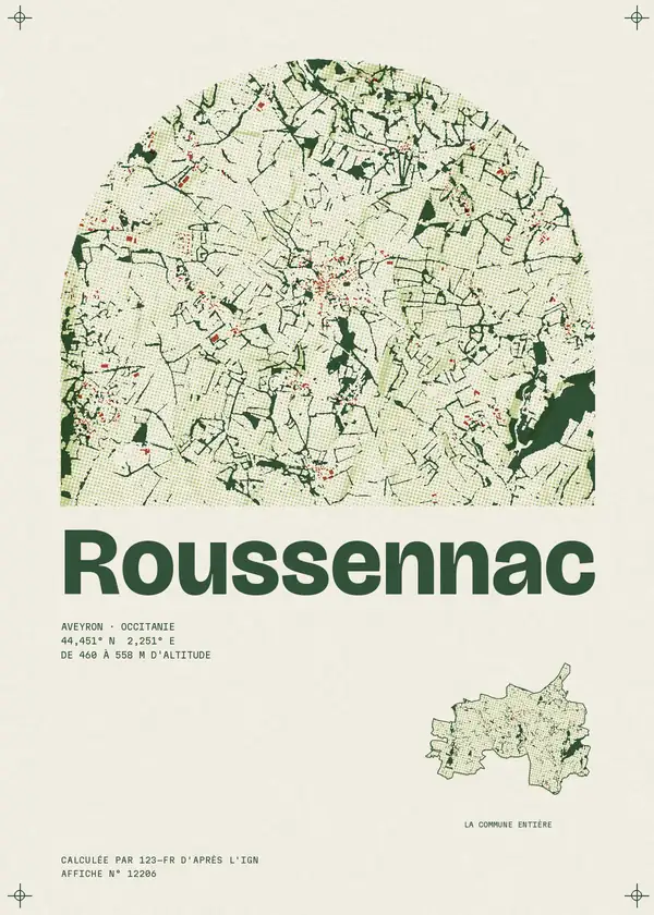 Affiche de Roussennac, calculée par 123-fr d'après l'IGN