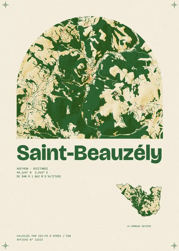 Affiche de Saint-Beauzély, calculée par 123-fr d'après l'IGN