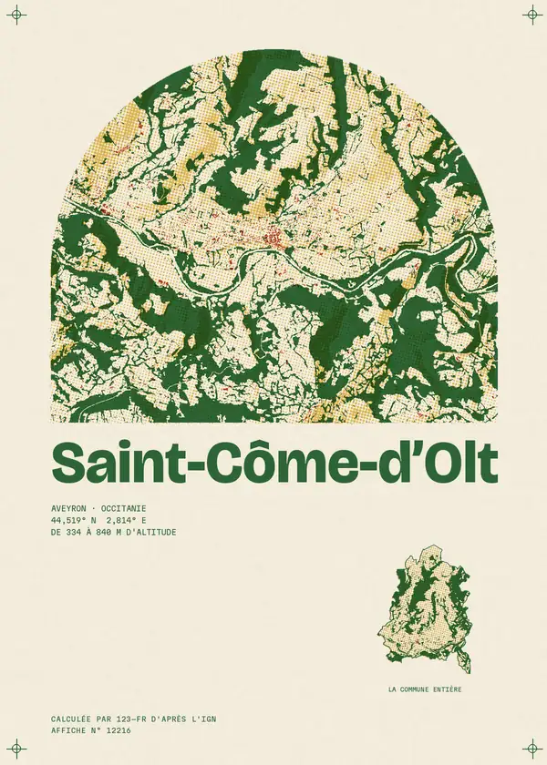 Affiche de Saint-Côme-d'Olt, calculée par 123-fr d'après l'IGN