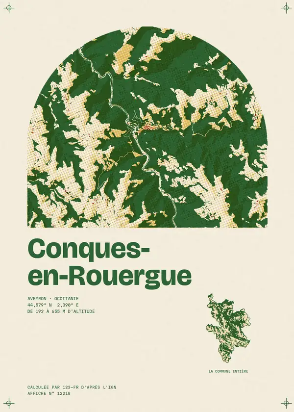 Affiche de Conques-en-Rouergue, calculée par 123-fr d'après l'IGN