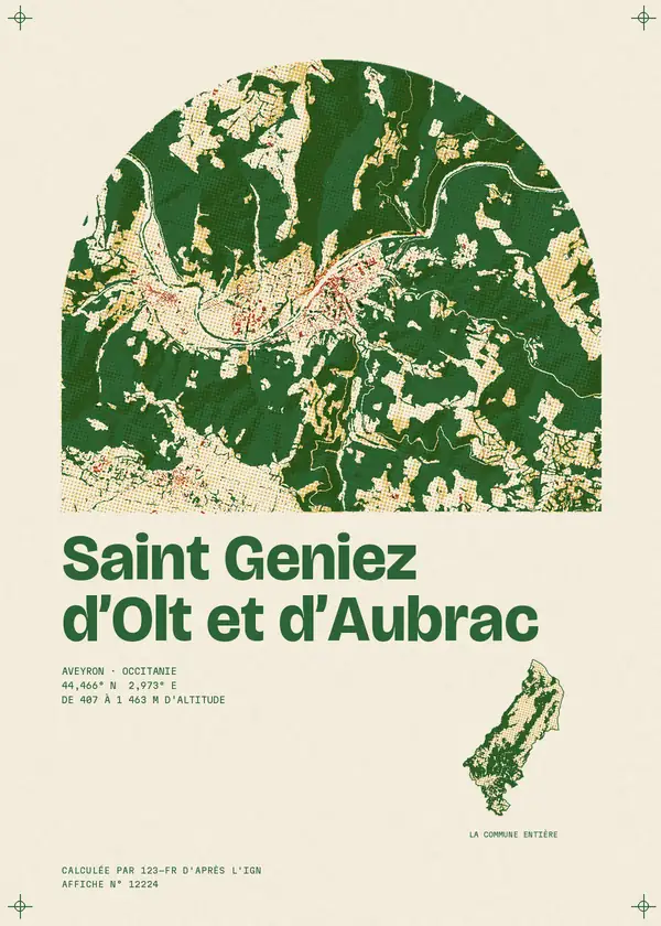 Affiche de Saint Geniez d'Olt et d'Aubrac, calculée par 123-fr d'après l'IGN