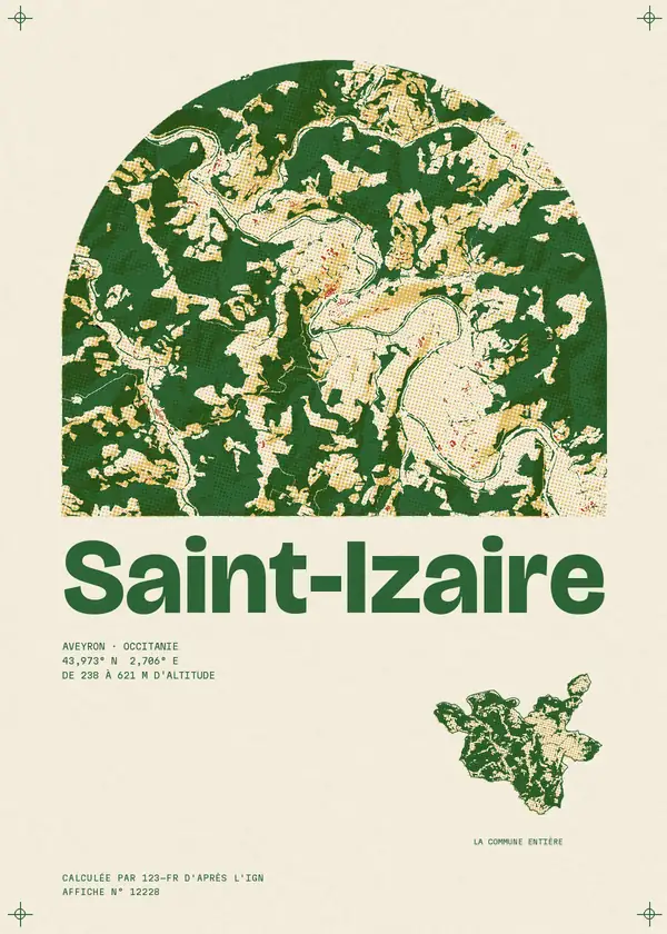 Affiche de Saint-Izaire, calculée par 123-fr d'après l'IGN