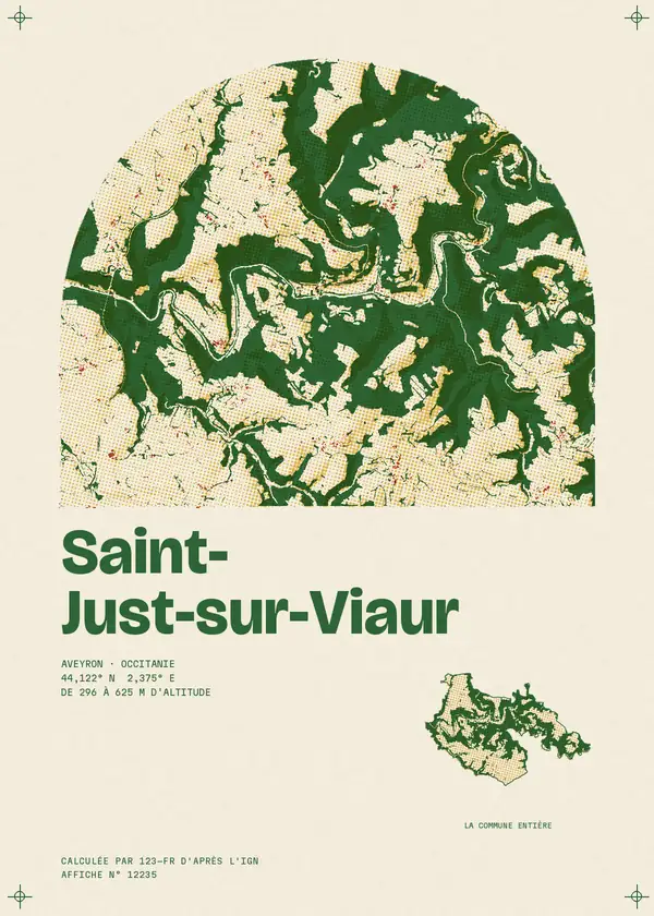 Affiche de Saint-Just-sur-Viaur, calculée par 123-fr d'après l'IGN
