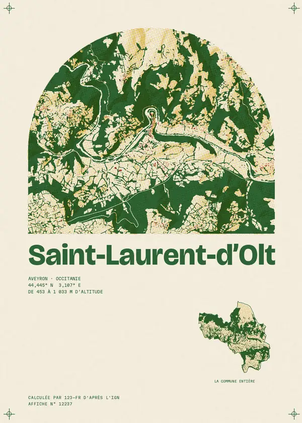 Affiche de Saint-Laurent-d'Olt, calculée par 123-fr d'après l'IGN