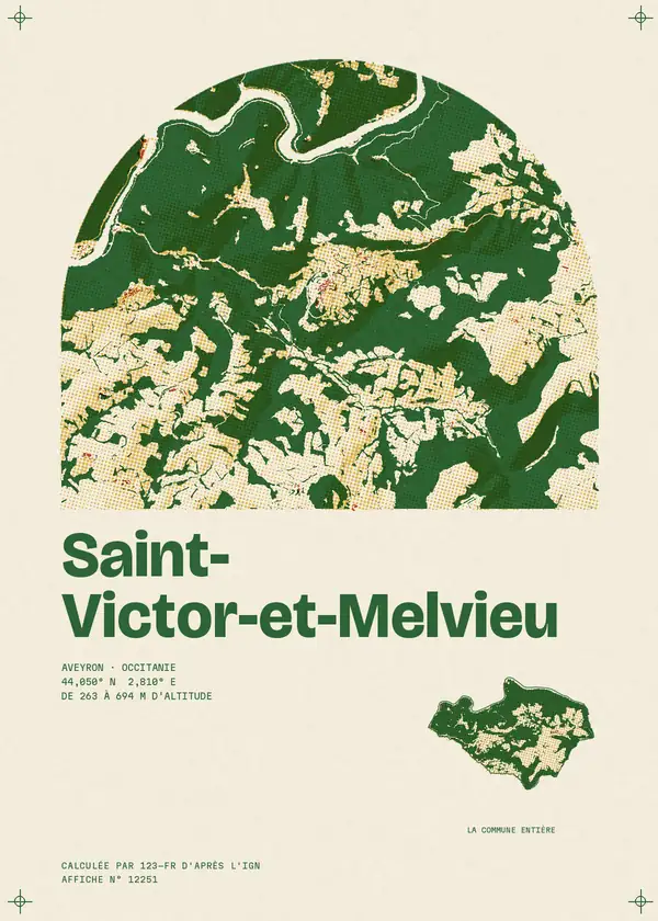 Affiche de Saint-Victor-et-Melvieu, calculée par 123-fr d'après l'IGN