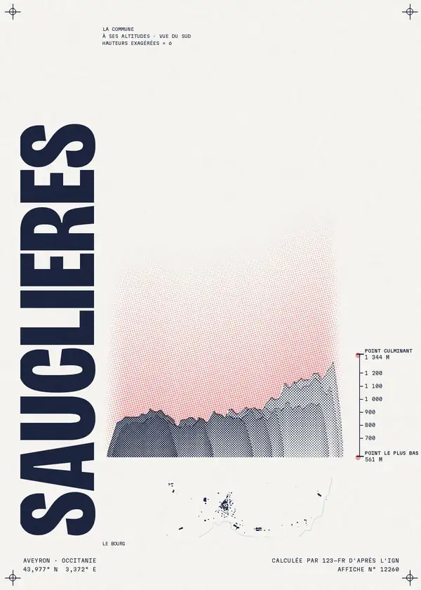 Affiche de Sauclières, calculée par 123-fr d'après l'IGN
