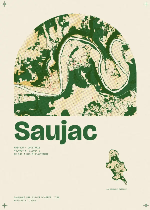 Affiche de Saujac, calculée par 123-fr d'après l'IGN