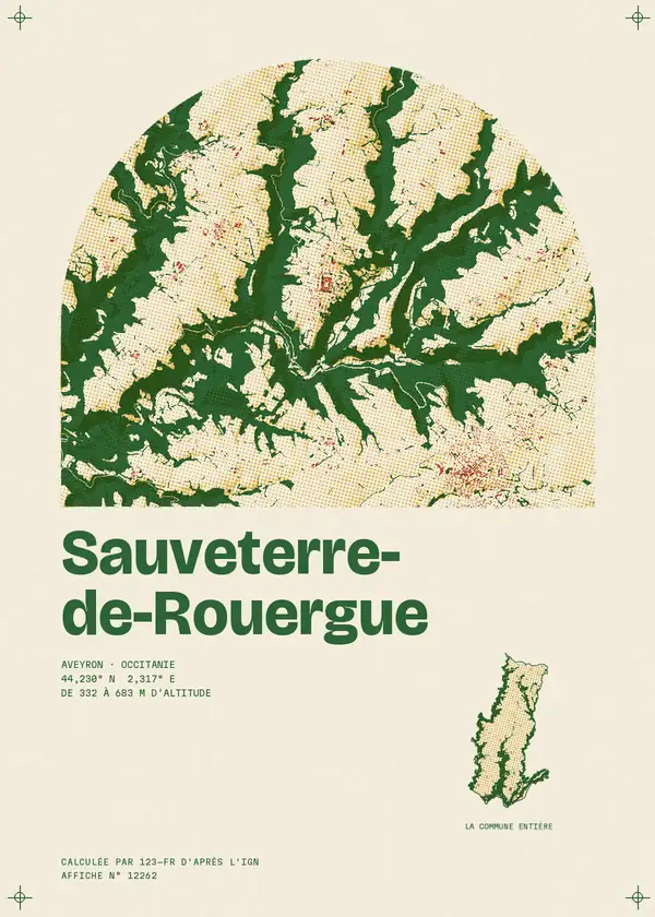 Affiche de Sauveterre-de-Rouergue, calculée par 123-fr d'après l'IGN