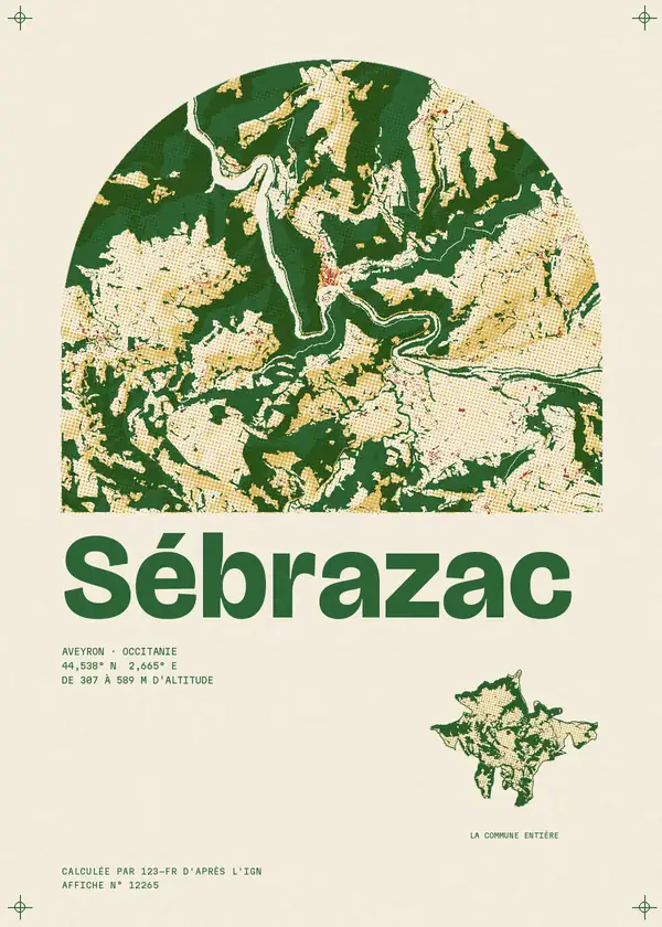 Affiche de Sébrazac, calculée par 123-fr d'après l'IGN