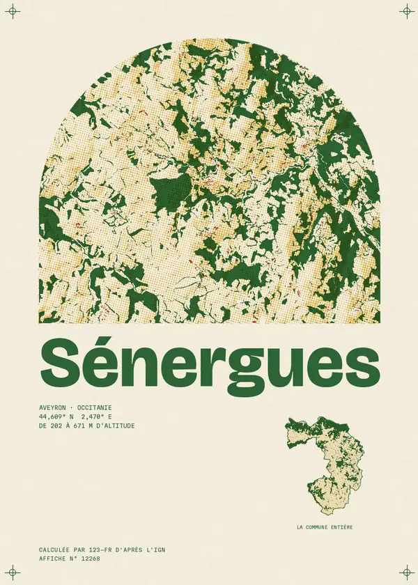 Affiche de Sénergues, calculée par 123-fr d'après l'IGN