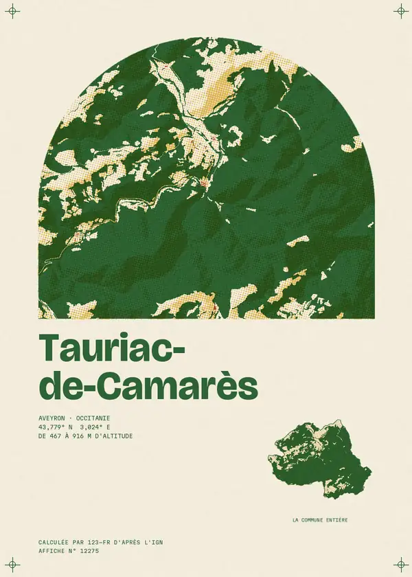 Affiche de Tauriac-de-Camarès, calculée d'après l'IGN