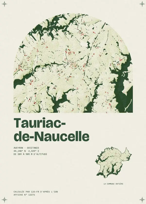 Affiche de Tauriac-de-Naucelle, calculée par 123-fr d'après l'IGN