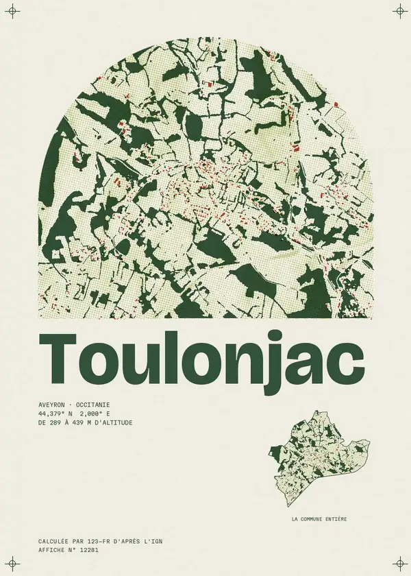 Affiche de Toulonjac, calculée par 123-fr d'après l'IGN