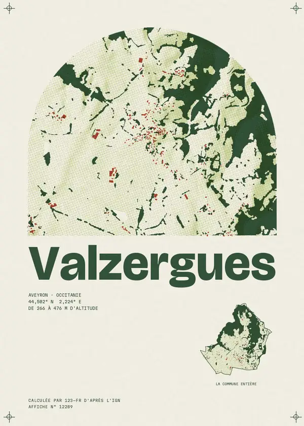 Affiche de Valzergues, calculée par 123-fr d'après l'IGN