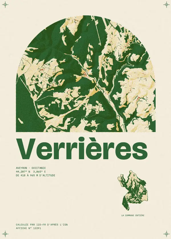 Affiche de Verrières, calculée par 123-fr d'après l'IGN