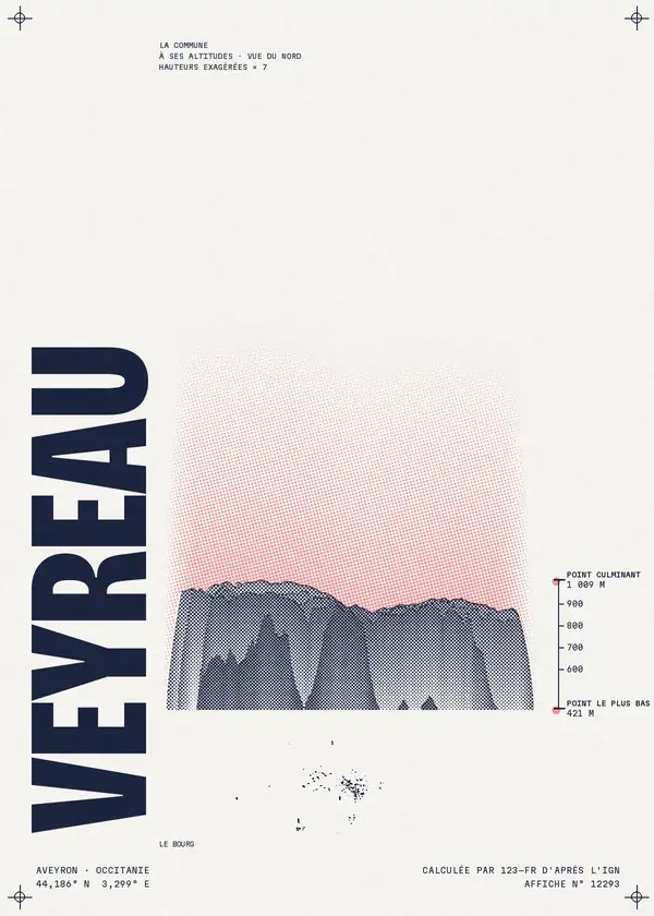 Affiche de Veyreau, calculée par 123-fr d'après l'IGN