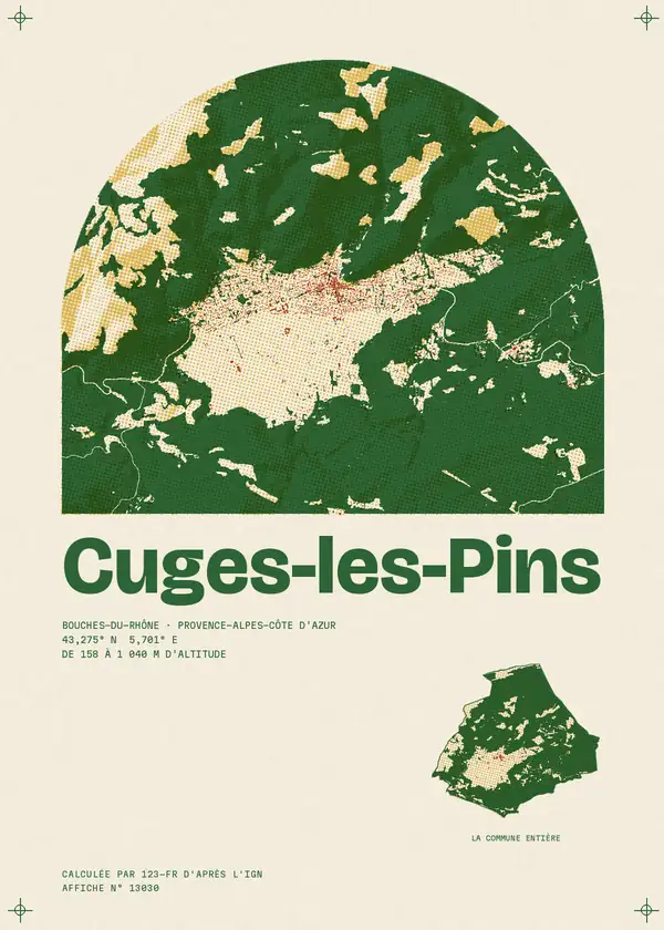 Affiche de Cuges-les-Pins, calculée par 123-fr d'après l'IGN