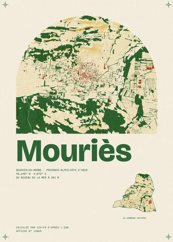 Affiche de Mouriès, calculée par 123-fr d'après l'IGN