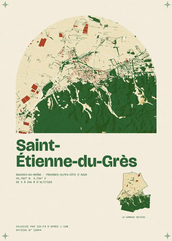Affiche de Saint-Étienne-du-Grès, calculée par 123-fr d'après l'IGN