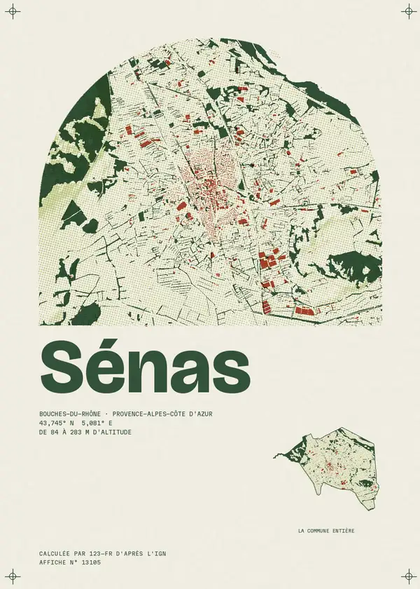 Affiche de Sénas, calculée par 123-fr d'après l'IGN