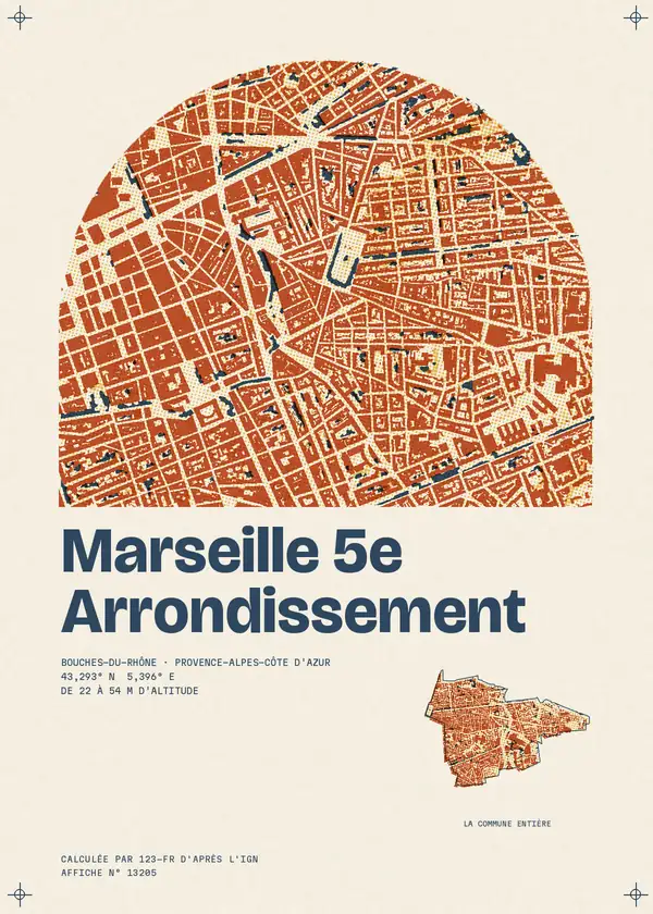 Affiche de Marseille 5e Arrondissement, calculée par 123-fr d'après l'IGN