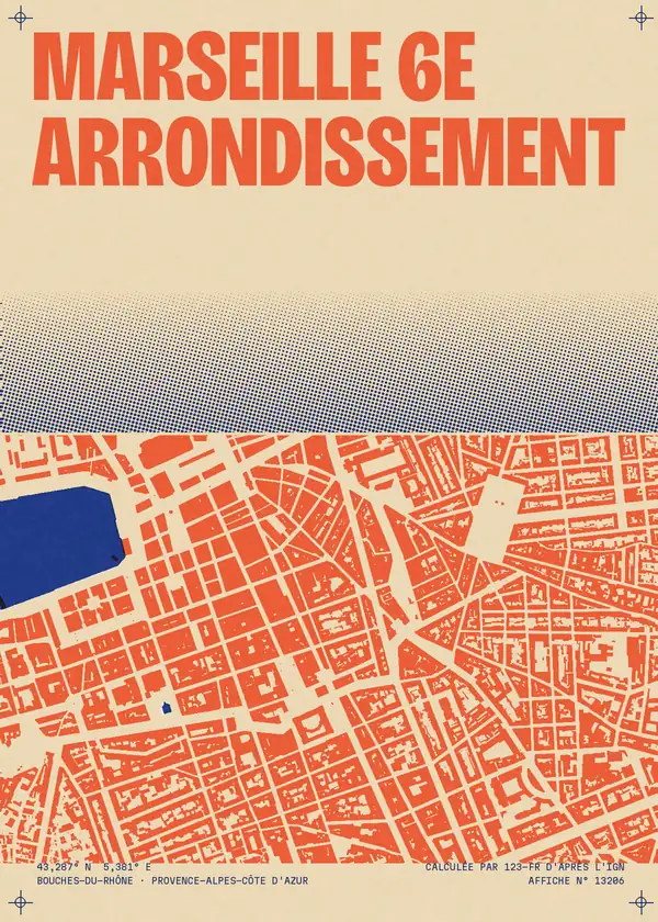 Affiche de Marseille 6e Arrondissement, calculée d'après l'IGN