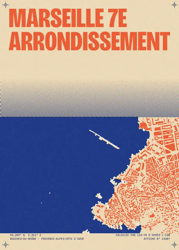 Affiche de Marseille 7e Arrondissement, calculée d'après l'IGN