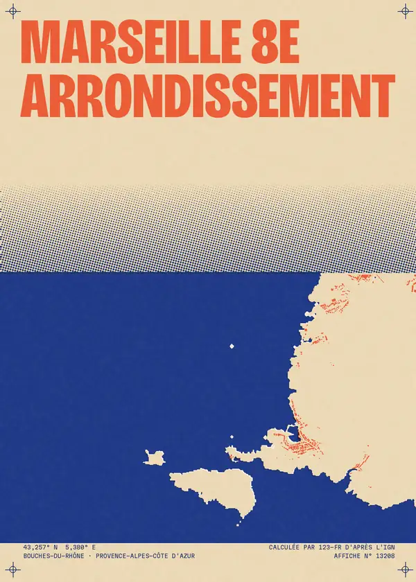 Affiche de Marseille 8e Arrondissement, calculée par 123-fr d'après l'IGN
