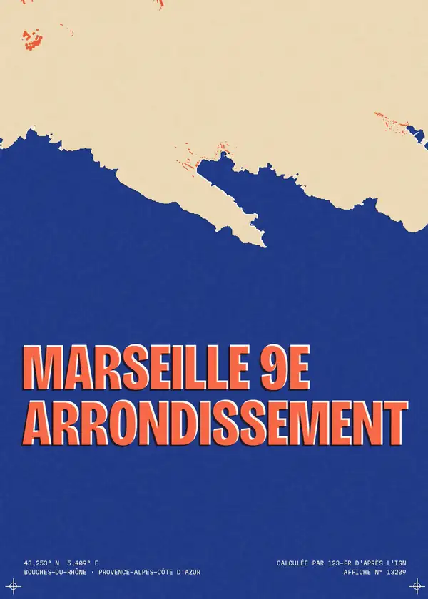 Affiche de Marseille 9e Arrondissement, calculée par 123-fr d'après l'IGN