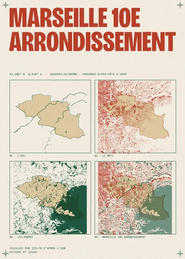 Affiche de Marseille 10e Arrondissement, calculée par 123-fr d'après l'IGN