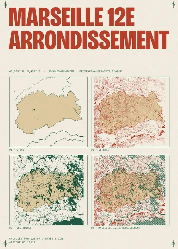 Affiche de Marseille 12e Arrondissement, calculée par 123-fr d'après l'IGN