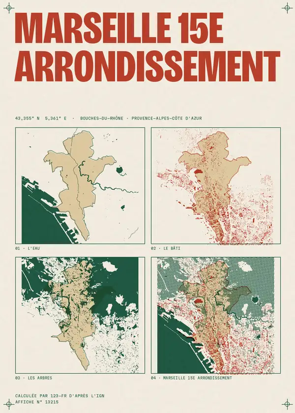Affiche de Marseille 15e Arrondissement, calculée par 123-fr d'après l'IGN