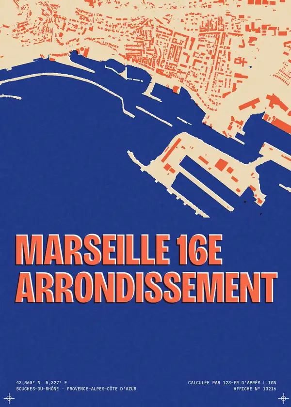 Affiche de Marseille 16e Arrondissement, calculée par 123-fr d'après l'IGN