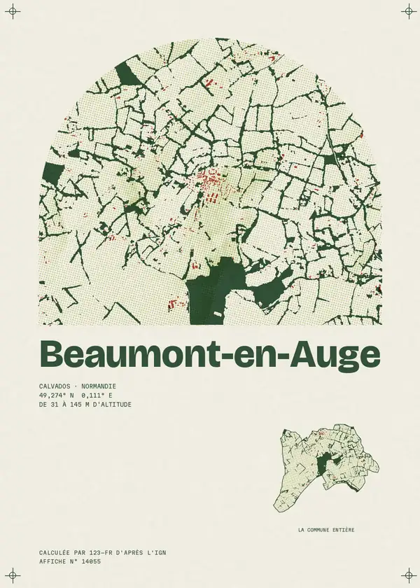 Affiche de Beaumont-en-Auge, calculée par 123-fr d'après l'IGN