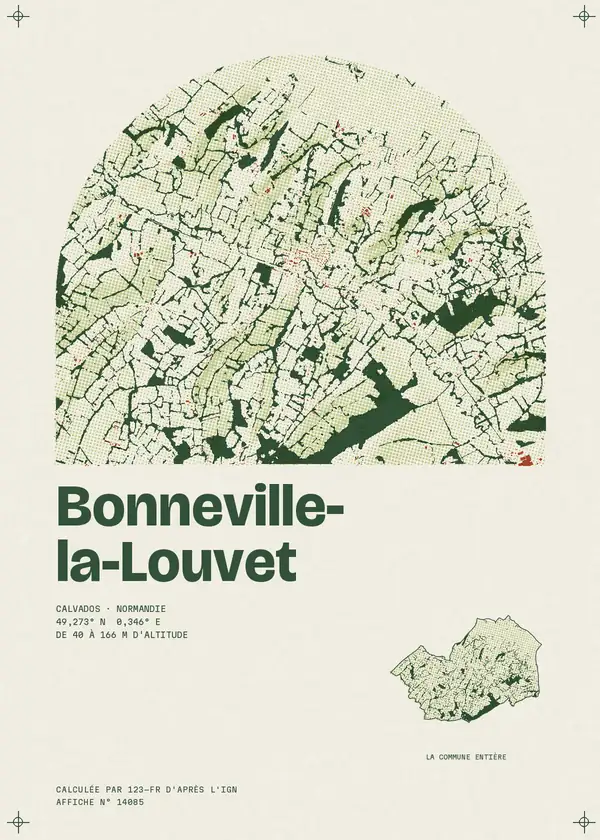 Affiche de Bonneville-la-Louvet, calculée d'après l'IGN