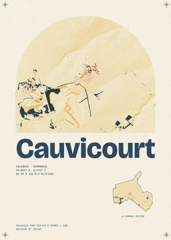 Affiche de Cauvicourt, calculée par 123-fr d'après l'IGN