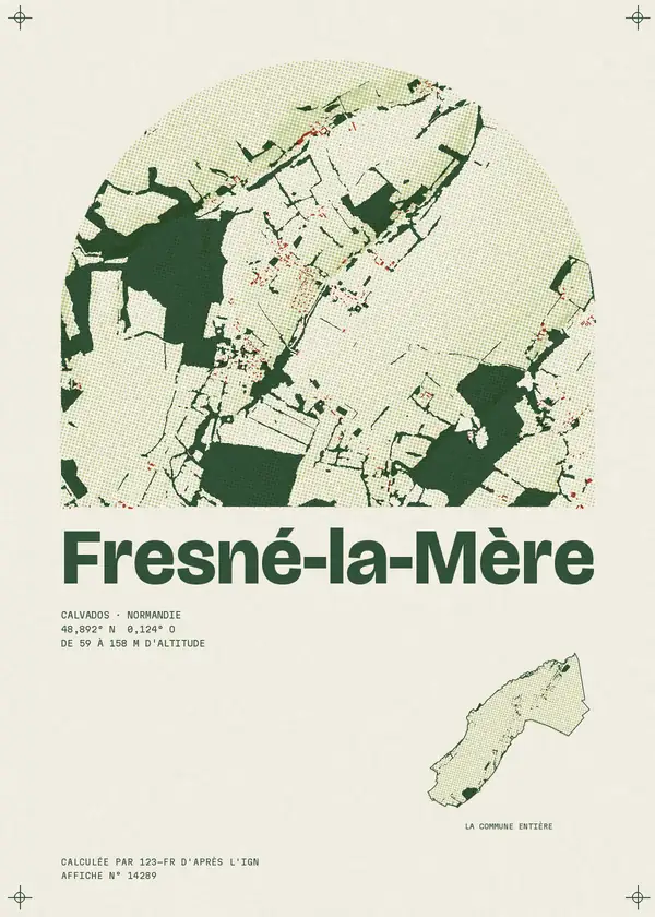 Affiche de Fresné-la-Mère, calculée par 123-fr d'après l'IGN