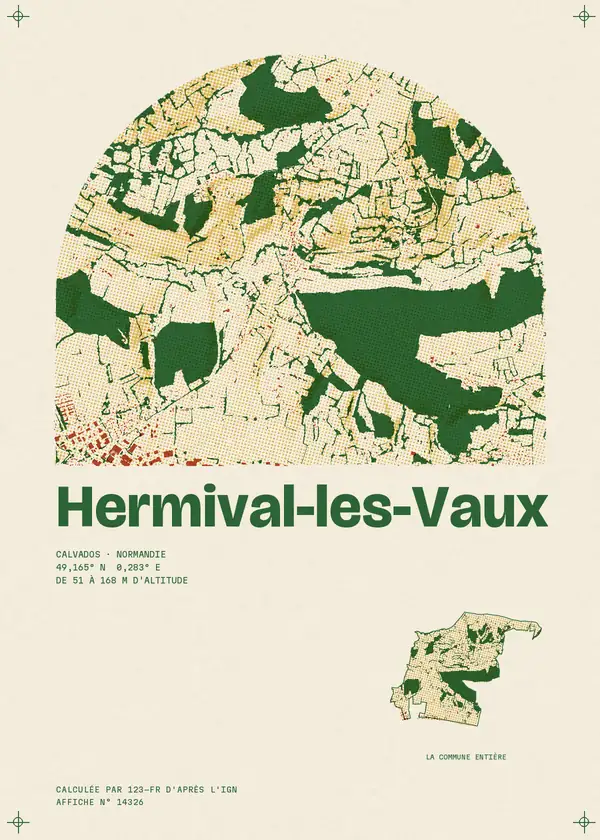 Affiche de Hermival-les-Vaux, calculée par 123-fr d'après l'IGN