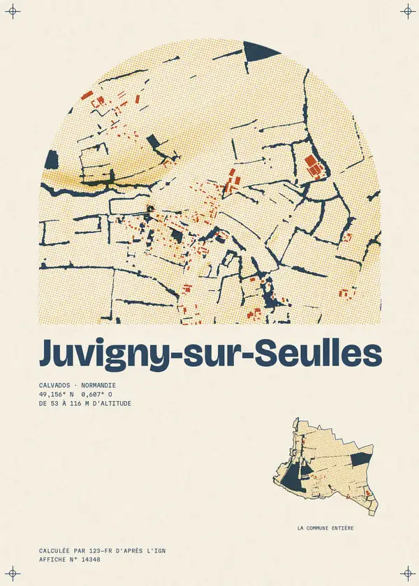 Affiche de Juvigny-sur-Seulles, calculée par 123-fr d'après l'IGN