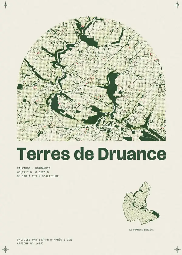 Affiche de Terres de Druance, calculée par 123-fr d'après l'IGN