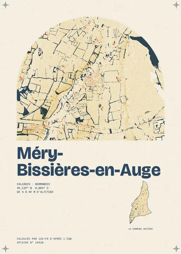 Affiche de Méry-Bissières-en-Auge, calculée d'après l'IGN