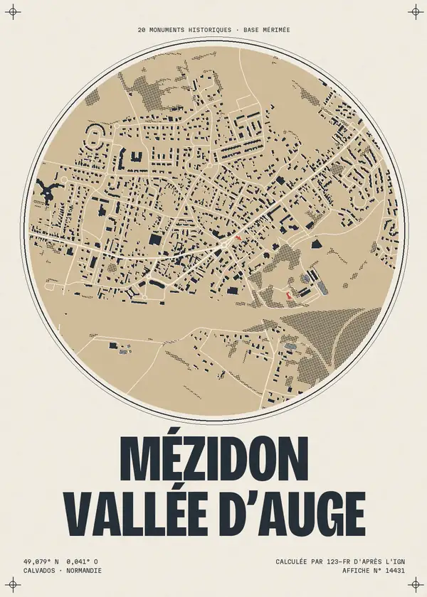 Affiche de Mézidon Vallée d'Auge, calculée par 123-fr d'après l'IGN